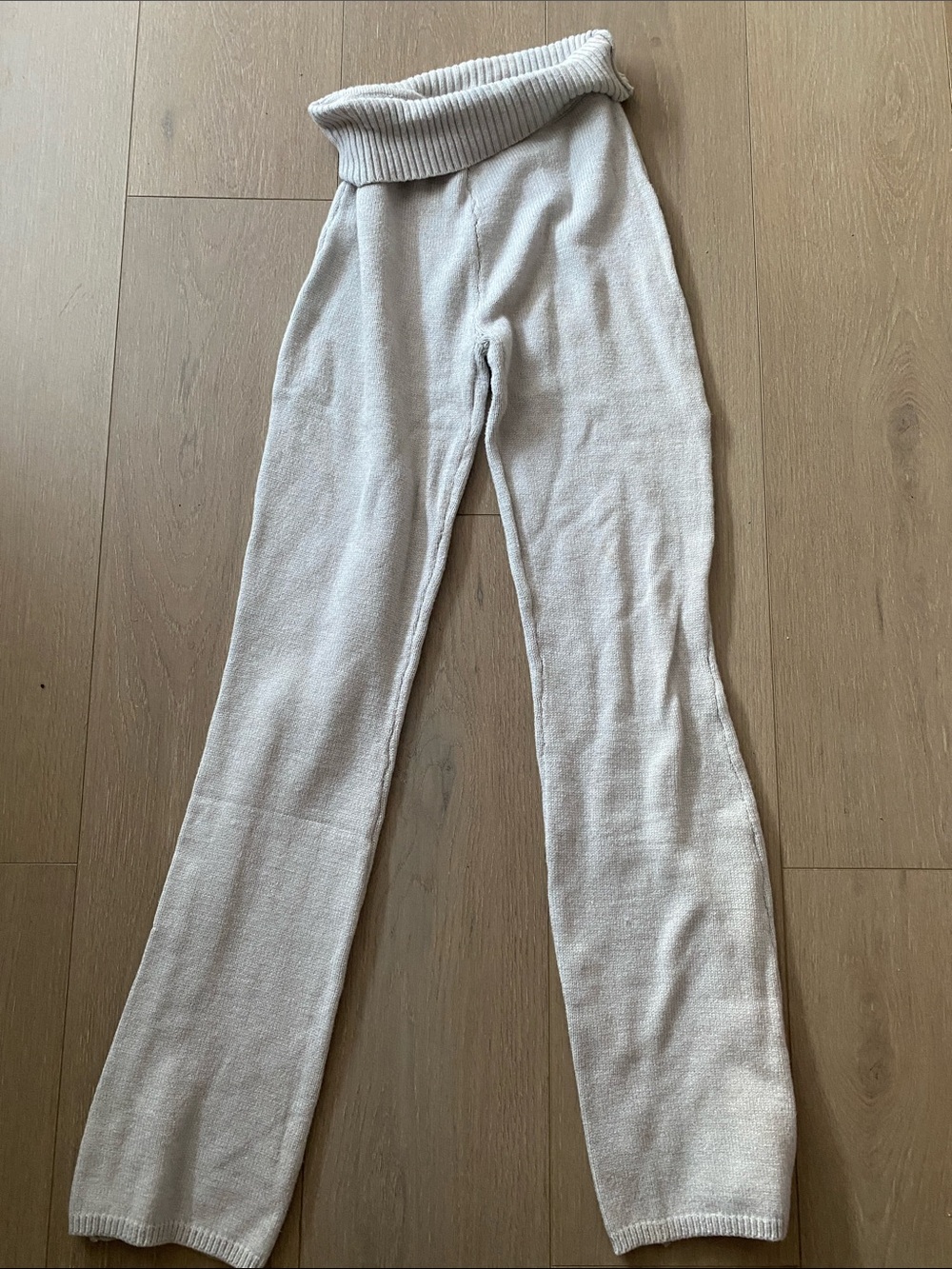 Aeropostale Foldover Waist Straight Leg Knit Pants in Light Beige